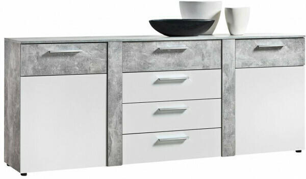 Sideboard Neapel Beton Optik/ Hochglanz weiß ca. 200 x 81 cm