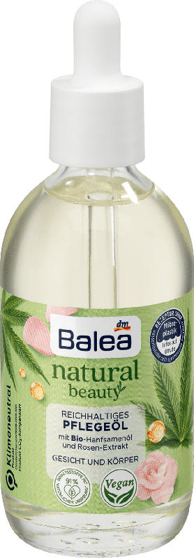 Balea Natural Beauty Pflegeöl Bio Hanfsamen-Öl und Rosen-Extrakt für Körper & Gesicht