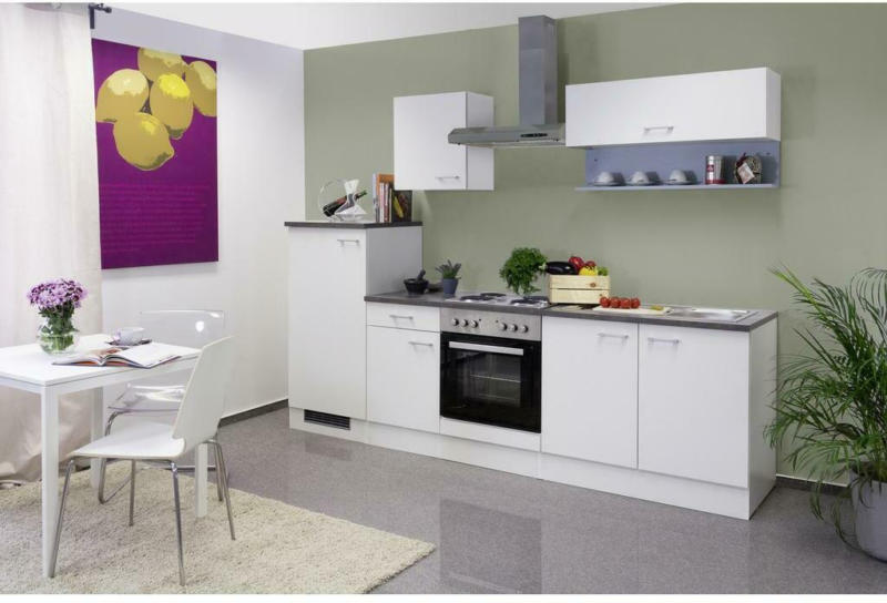 Küchenzeile Lucca mit Geräten 270 cm Weiß Dekor Modern