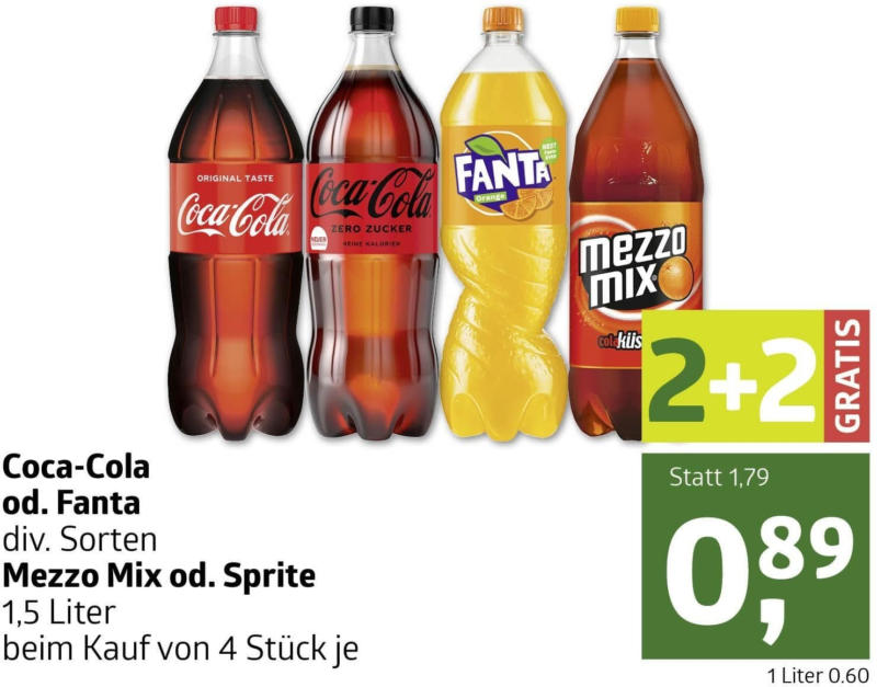 Coca-Cola, Fanta, Mezzo Mix od. Sprite für nur € 0,89 statt € 1,79 ✔️  Online von ADEG ARTEGRA