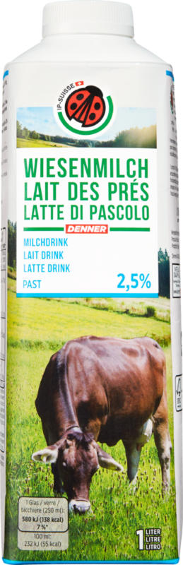 Lait des prés Lait drink IP-SUISSE, 2,5% de matière grasse, pasteurisé, 1 litre