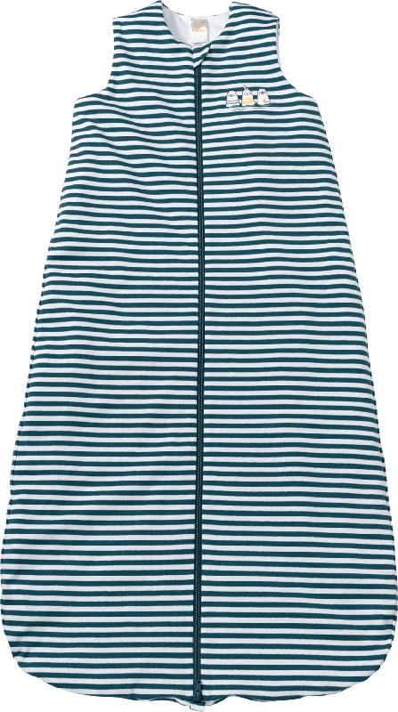 PUSBLU Kinder Schlafsack 2 TOG, 100 cm, in Bio-Baumwolle, weiß, blau