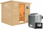 HELLWEG Baumarkt Sauna „Karla“, Fronteinstieg, 9 kW Bio Ofen externe Strg. modern, mit Kranz, Klarglas-Tür Ja | 9 kW - Bio externe Steuerung | Klarglastür | Ja