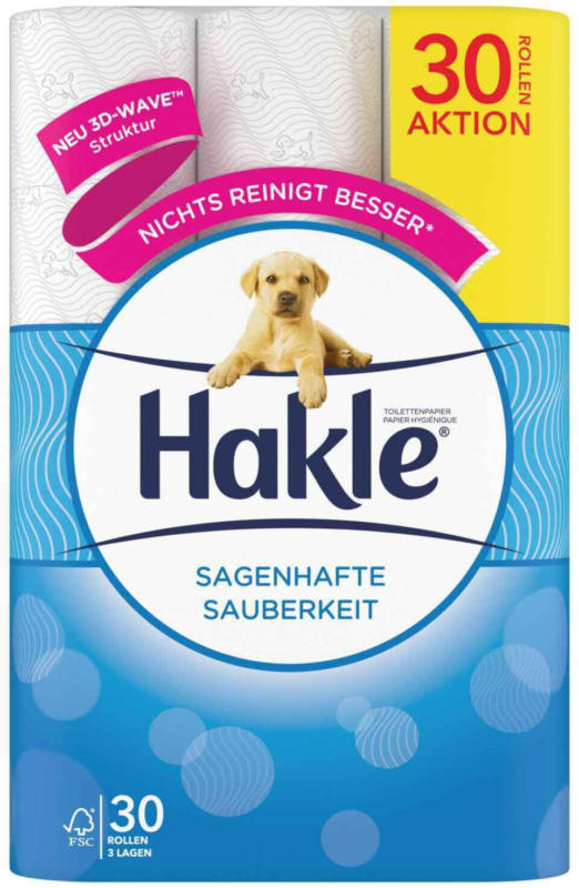 Hakle Toilettenpapier 3-lagig Klassische Sauberkeit 30 Rollen -