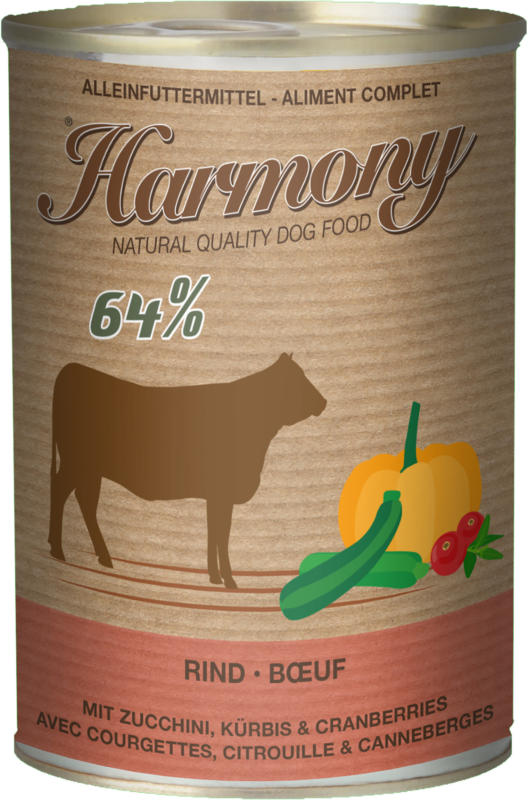 Harmony Dog Natural Nassfutter Rind mit Zucchini, Kürbis & Cranberries 6x400g