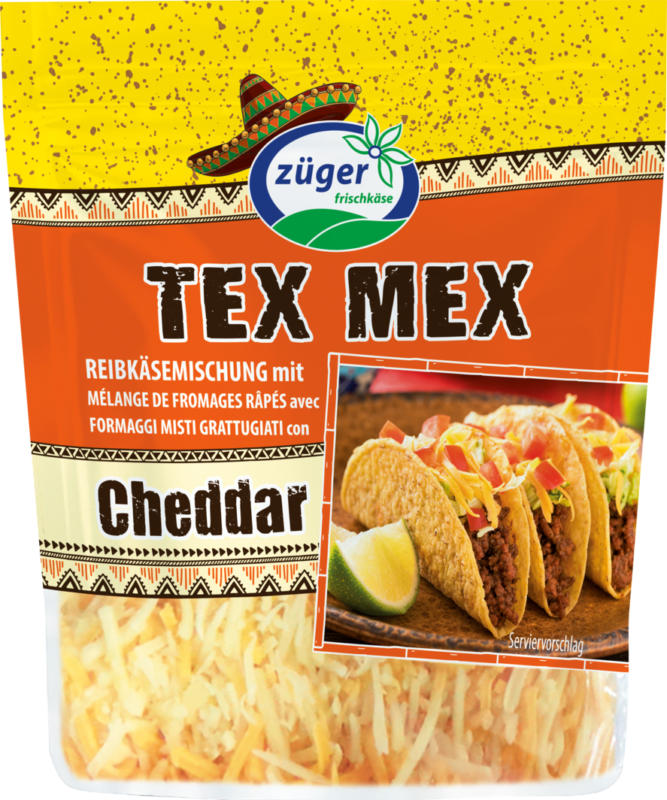 Formaggi misti grattugiati Cheddar Tex Mex Züger, 2 x 250 g