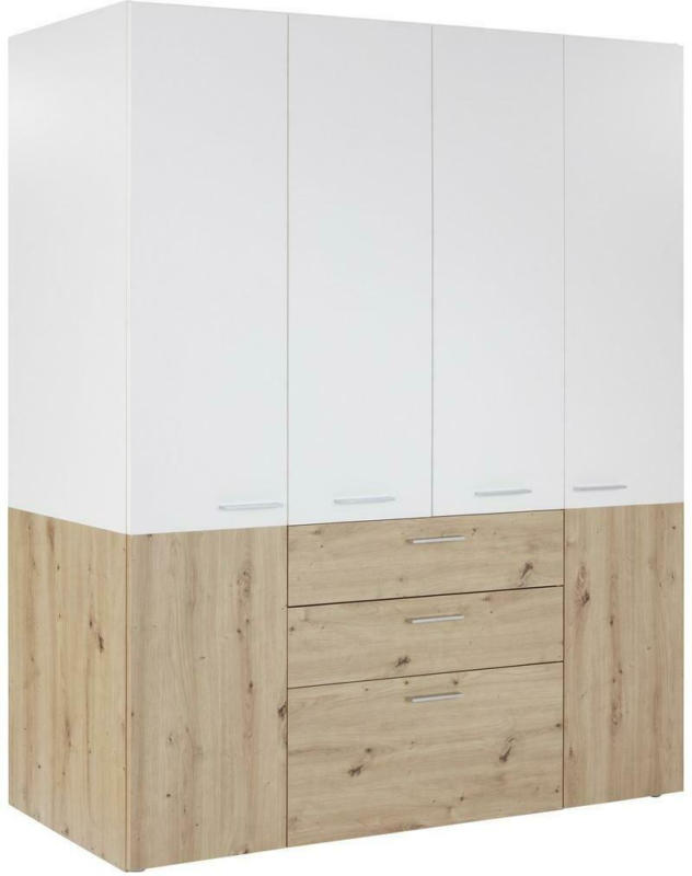 Kleiderschrank mit Laden 163cm Duo, Weiß/Eiche Dekor