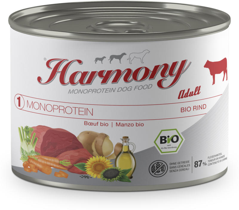 Harmony Dog Monoprotein Bio Adult Rind Hundefutter 6x200g