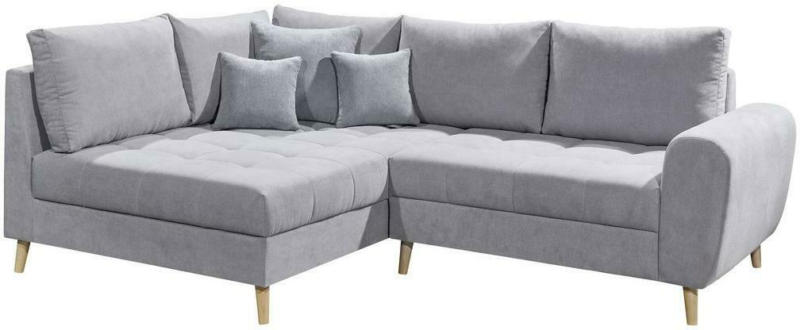 Ecksofa mit Holzfüßen + Zierkissen Alice, Webstoff