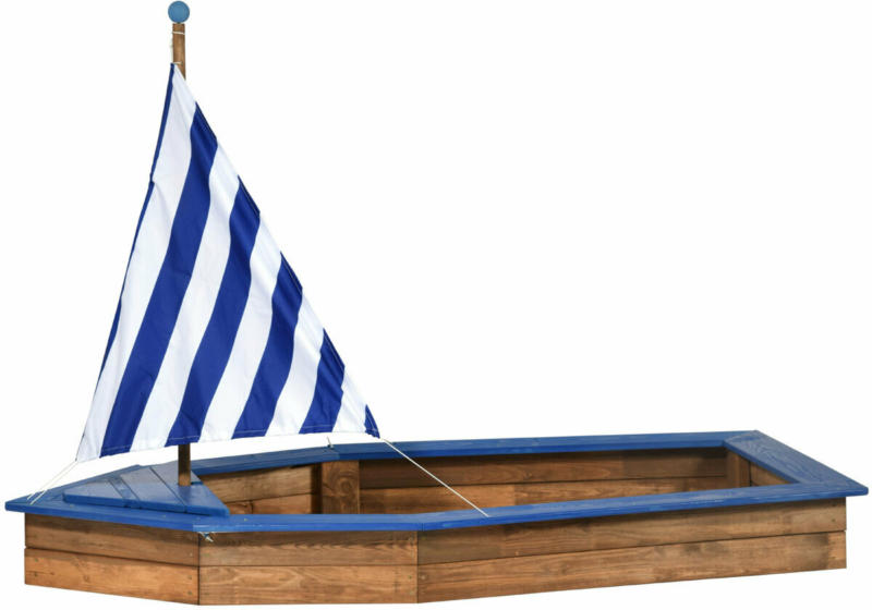 Sandkasten, Schiff-Form, 180x96x125 cm, blau-weiß gestreift