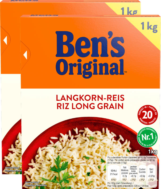 Riso a chicco lungo Ben's Original , 20 minuti, 2 x 1 kg