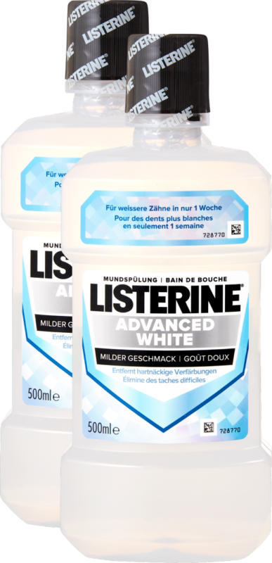 Bain de bouche Listerine , Advanced White doux, 2 x 500 ml