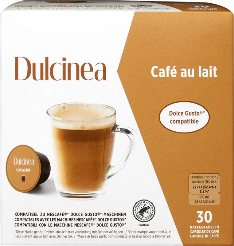 Dulcinea Kaffeekapseln Café au lait, kompatibel zu Nescafé®-Dolce-Gusto®-Maschinen, 30 Kapseln