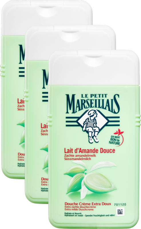 Crema doccia Latte di Mandorla dolce Le Petit Marseillais, 3 x 250 ml