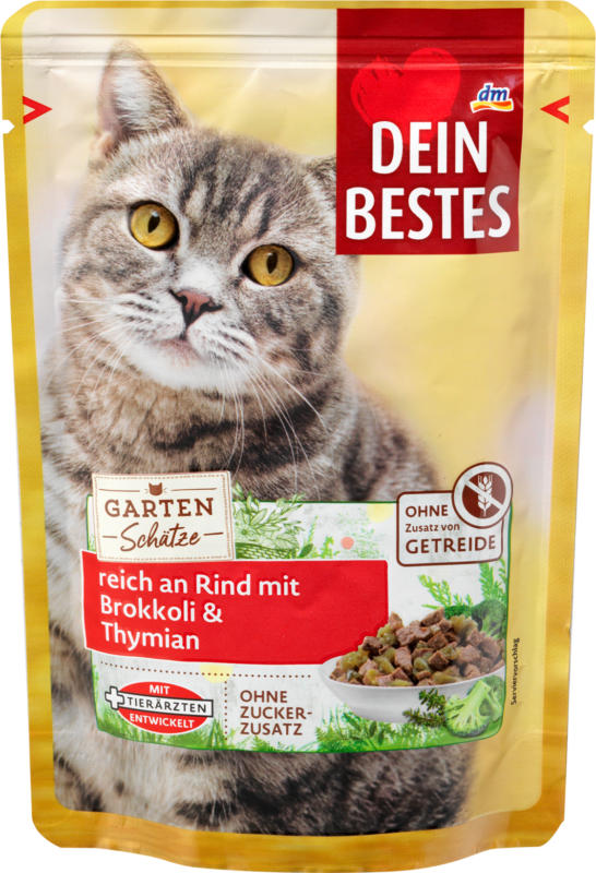 Dein Bestes Nassfutter für Katzen, Gartenschätze reich an Rind mit Brokkoli und Thymian