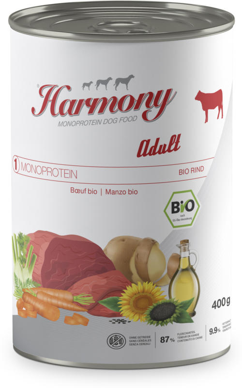 Harmony Dog Monoprotéine Bio Adult Boeuf nourriture pour chiens 400g