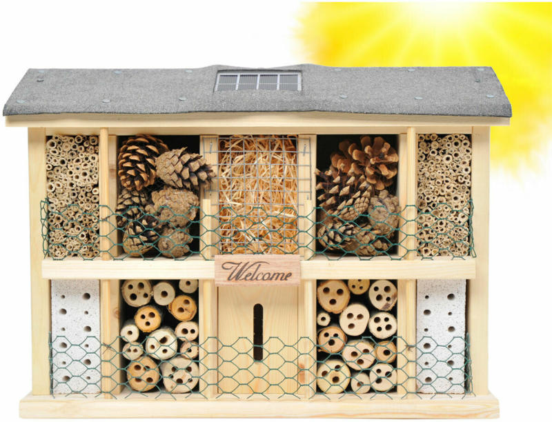 Insektenhotel „Landsonne", mit Solarzelle, 47x12,5x34 cm, grau/beige