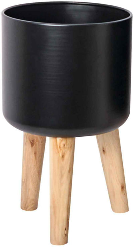 Blumentopf mit Holzfüssen schwarz -