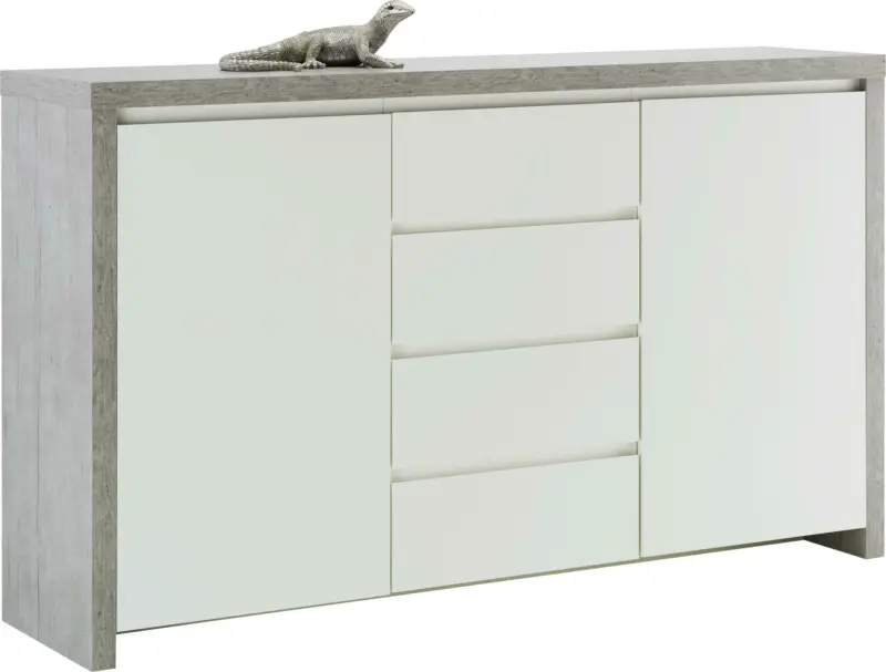 Sideboard in Weiß Hochglanz/Betonoptik