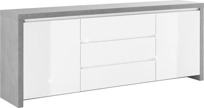 Sideboard in Weiß Hochglanz/Betonoptik
