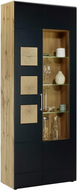 Vitrine in Schwarz/Eichefarben