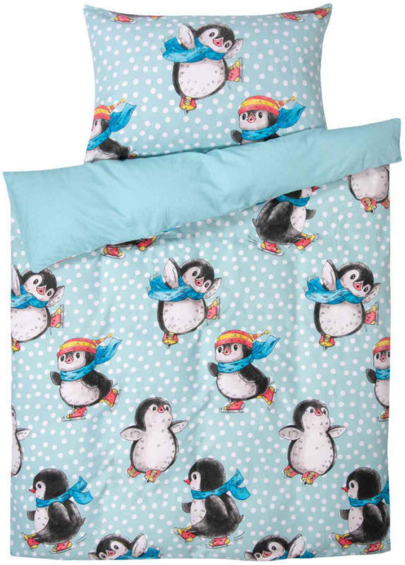 Biancheria da letto pinguini celeste - (Prezzo per le dimensioni più piccole)