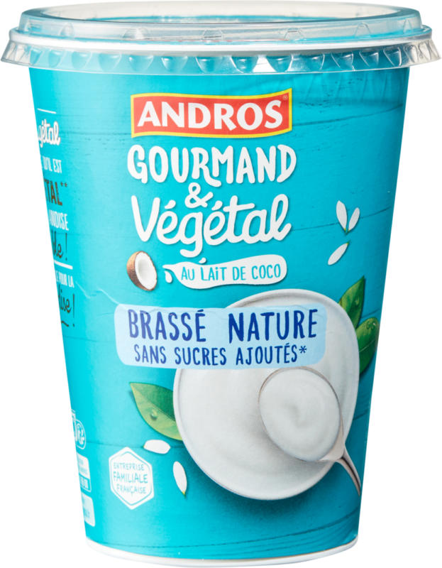 Andros Gourmand & Végétal, à base de lait de coco, nature, sans sucres ajoutés, 400 g