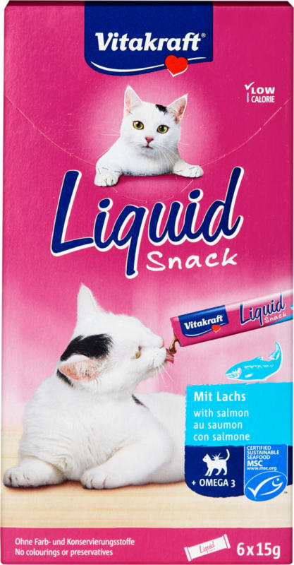 Vitakraft Snack liquido per gatti Salmone MSC e Omega3, 6 pezzi