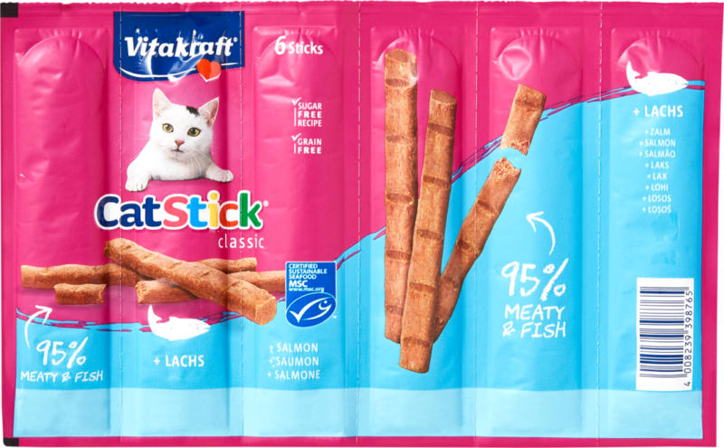 Vitakraft Cat Stick, Saumon MSC, 6 pièces