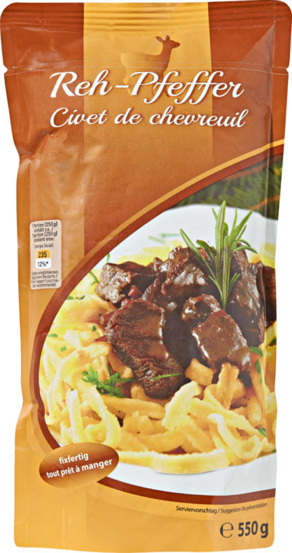 Civet de chevreuil , Autriche, cuit, 550 g
