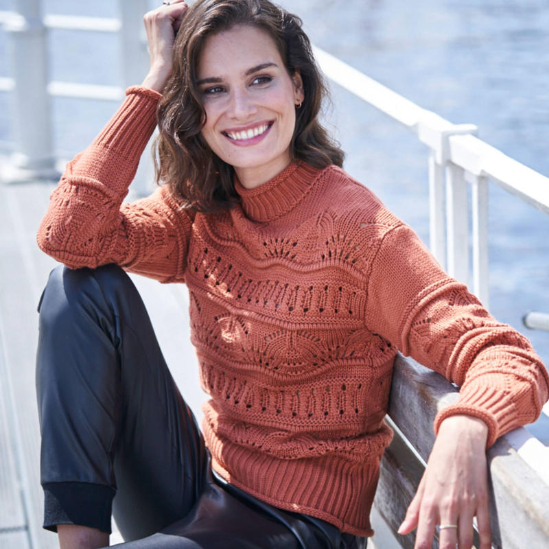 Damen-Ajour-Pullover mit Turtleneck