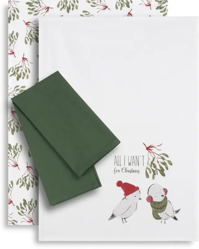 Geschirrtuch-Set Birdie in Grün/Weiß, 3 Stk.