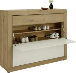 Schuhschrank in Weiß/Eichefarben
