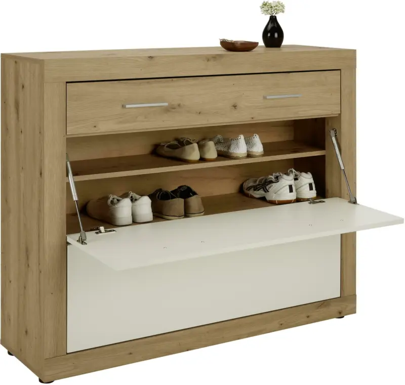 Schuhschrank in Weiß/Eichefarben