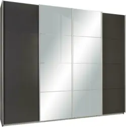 Schwebetürenschrank in Grau mit Spiegel