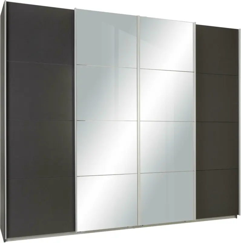 Schwebetürenschrank in Grau mit Spiegel