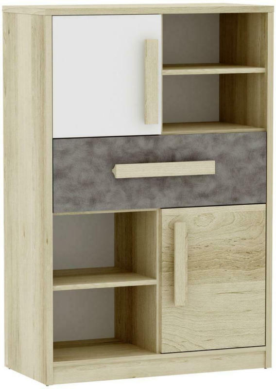 Highboard B: 83 cm Aygo, Buche Dekor/Grau/Weiß