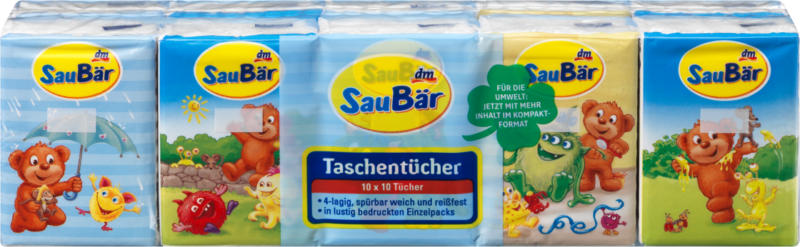 SauBär Taschentücher 4-lagig 10 x 10 Tücher Pocket