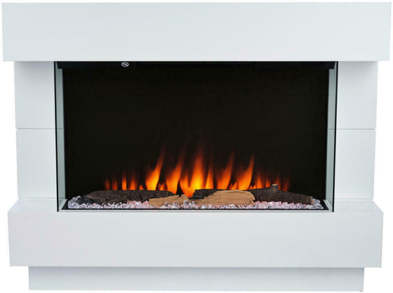 Bhp Elektrischer-kamin B992220 Weiß Kunststoff Metall Glas B/h/t: Ca. 100x78x27 Cm