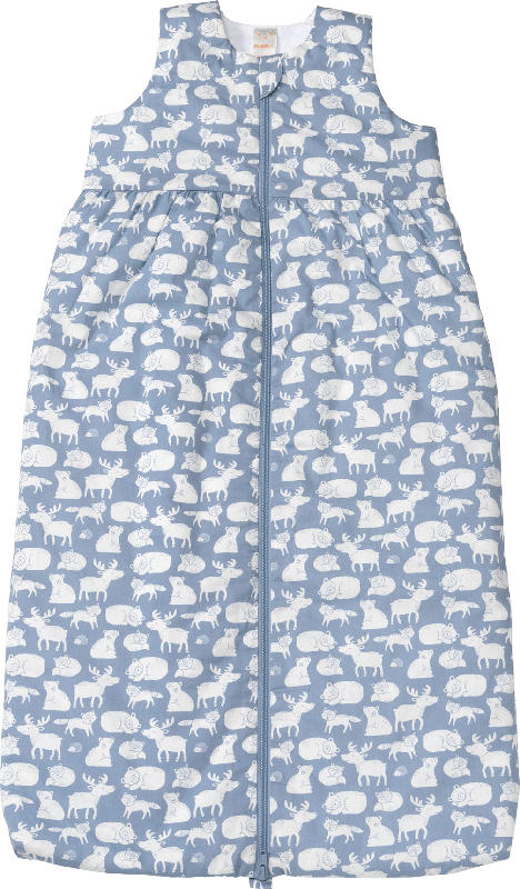 PUSBLU Kinder Web-Schlafsack 2 TOG, 90 cm, mit Bio-Baumwolle, blau, weiß