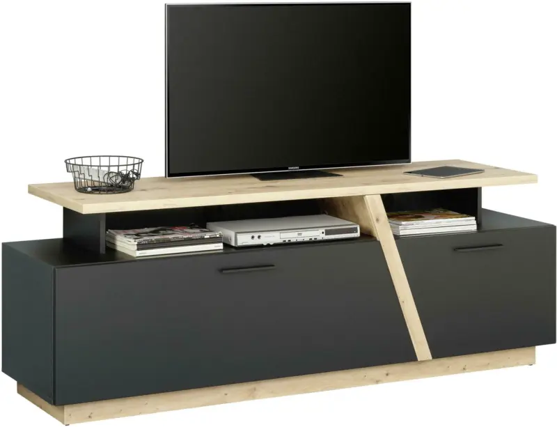 TV-Element in Schwarz/Eiche