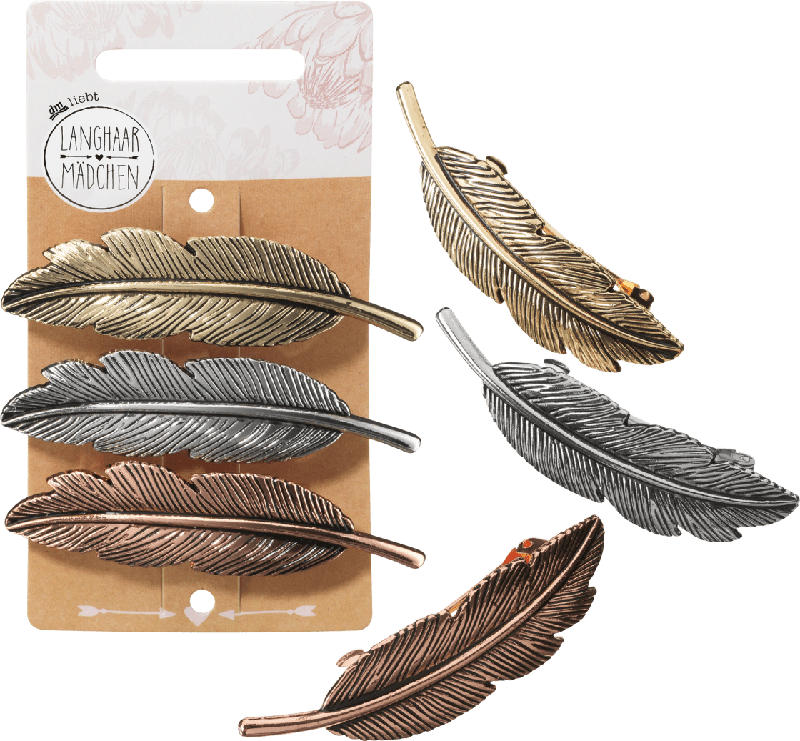 Langhaarmädchen Haarspangen-Set Feder