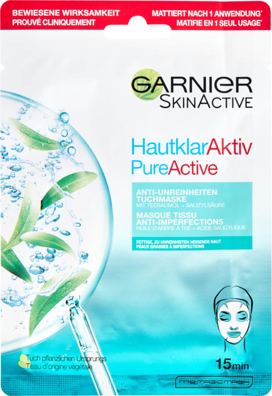 Garnier Pure Active Tuchmaske, Anti-Unreinheiten, 1 Stück