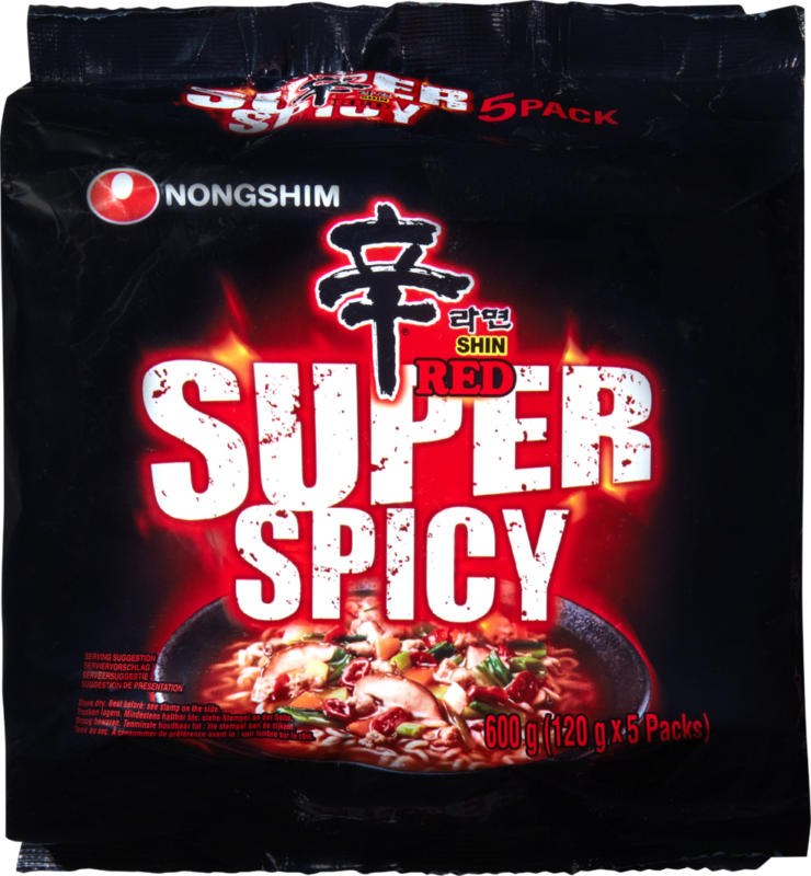 Nouilles ramen Shin Red Super Spicy Nongshom, 5 x 120 g