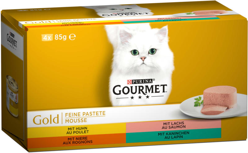 Gourmet Gold Mousse De Poulet, saumon, rognons & lapin 12x4x85g