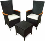 HELLWEG Baumarkt Gartenmöbel Set „Valencia“, 3-teilig, Polyrattan, schwarz Hochlehner | schwarz | 2 Stühle 1 Hocker 2 Auflagen