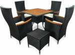 HELLWEG Baumarkt Gartenmöbel Set „Valencia“, 6-teilig, Polyrattan, schwarz Hochlehner | schwarz | 1 Tisch 4 Stühle 1 Hocker 4 Auflagen