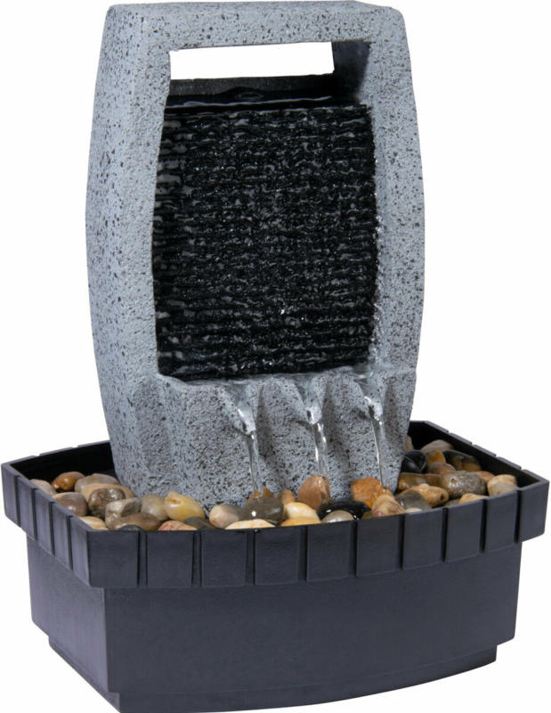 Design-Zimmerbrunnen, mit Ziersteinen, 20,5x28x16,5 cm, grau-schwarz