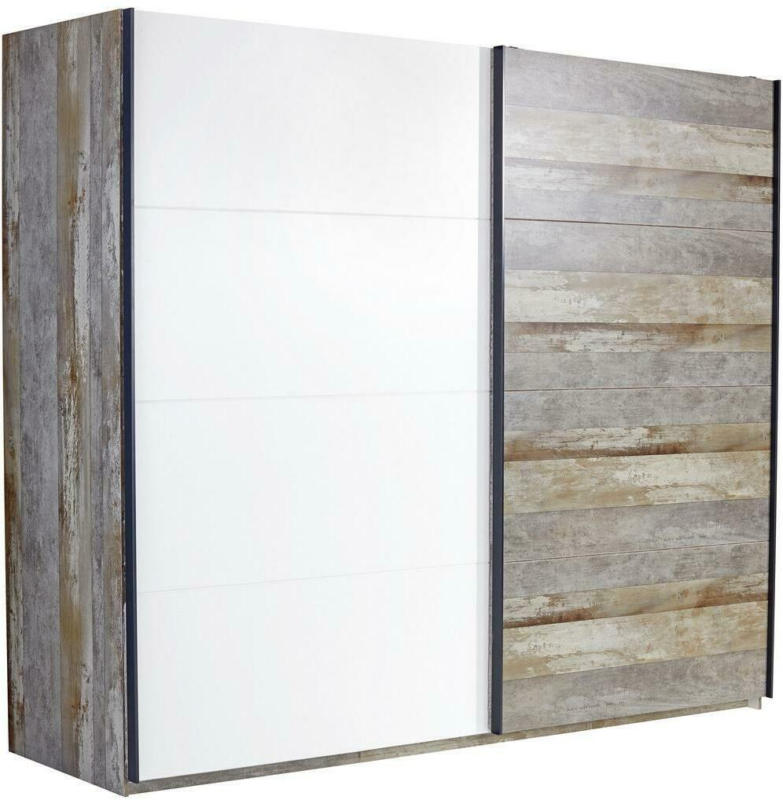Schwebetürenschrank 271cm Moon, Driftwood/ Weiß Dekor
