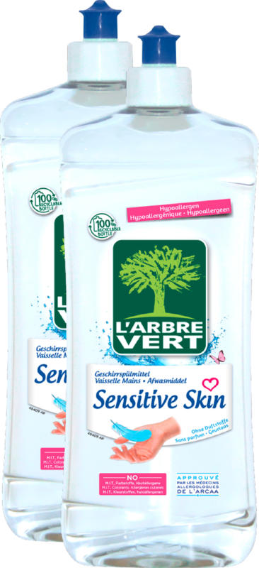 L'Arbre Vert Geschirrspülmittel Sensitive Skin , 2 x 750 ml